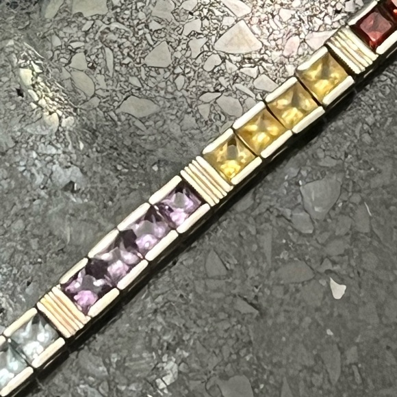 Princess Cut garnet citrine amethyst blue topaz peridot silver bracelet QVC - Picture 2 of 6